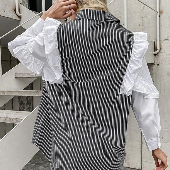 Stripe Ruffle trim button through blouse - Picture 3 of 4